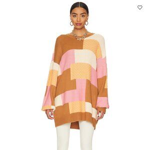 Show Me Your Mumu Ember Tunic Patchwork Sweater Pink Tan Sz M